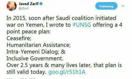 توئیت ظریف در خصوص طرح صلح چهار محوری در یمن