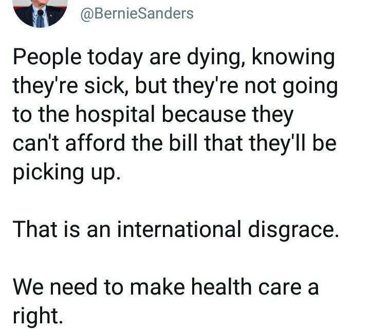 برنی سندرز ننگ است که مردم هزینه رفتن به بیمارستان را ندارند
